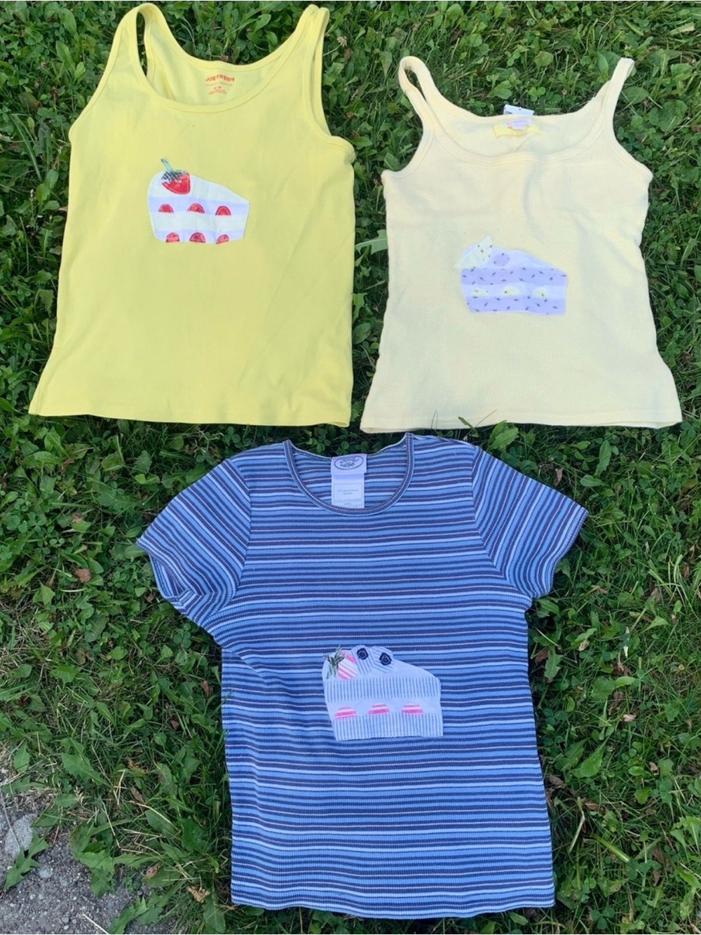 Upcycled Yellow Tank Top With Patchwork Cake Design - Picture 2 of 3